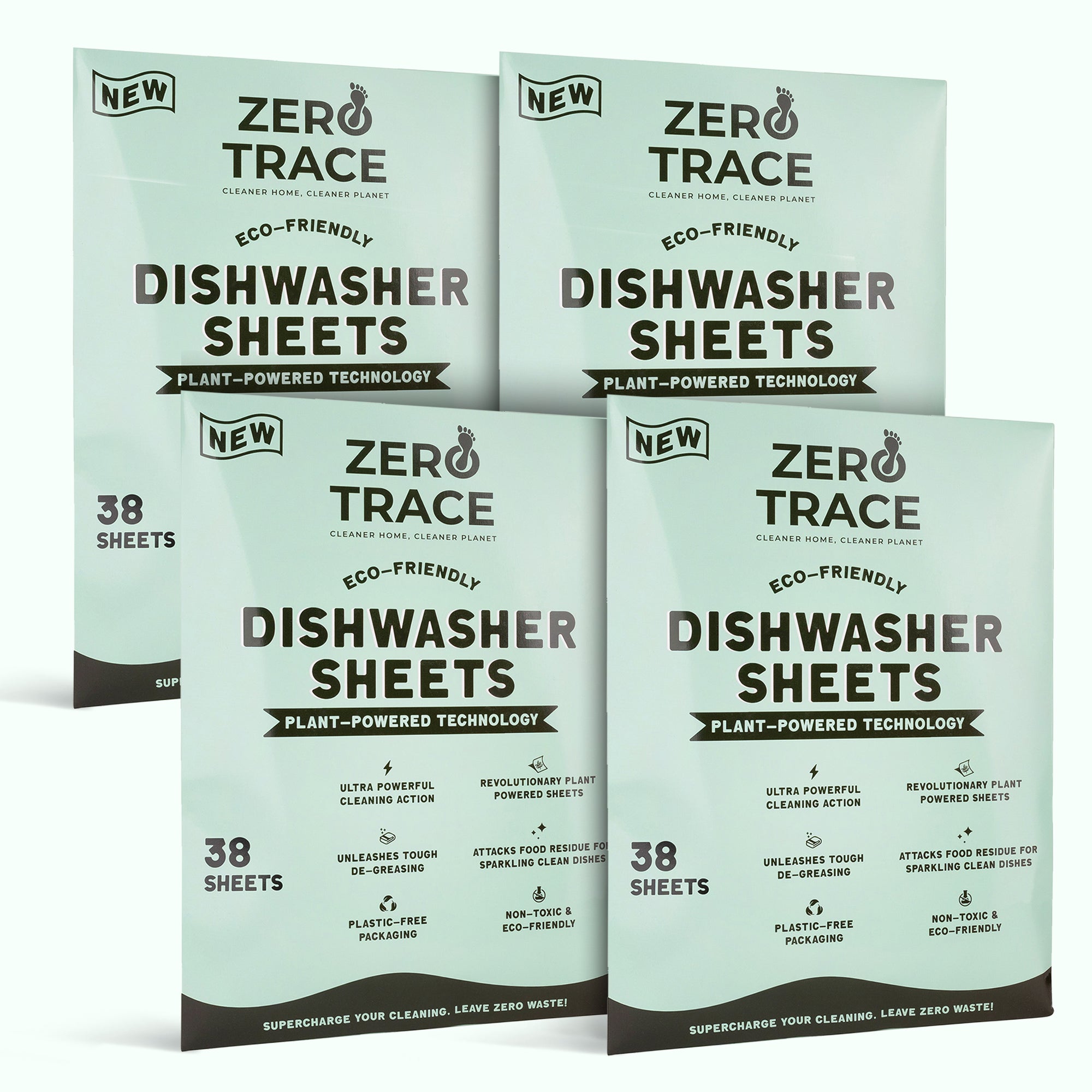 Powerful plant-based Zero Trace Dish Washer Sheets for spotless dishes.