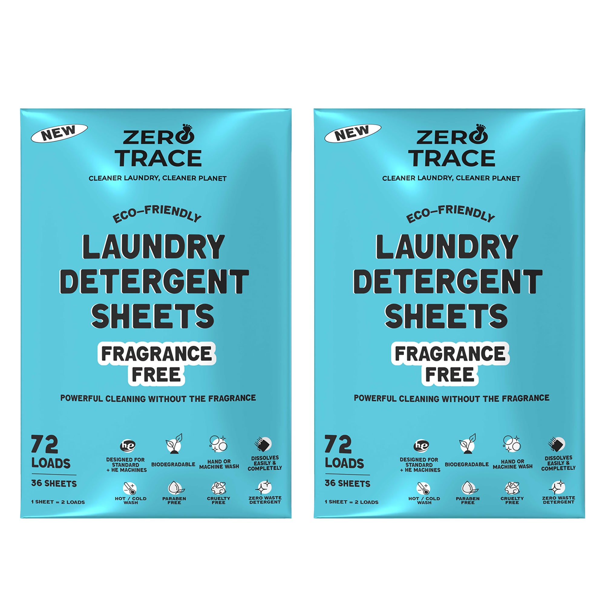 Zero Trace Laundry Detergent Sheets - 2 Packs, designed for 72 loads each, boast both eco-friendly and strong cleaning capabilities.