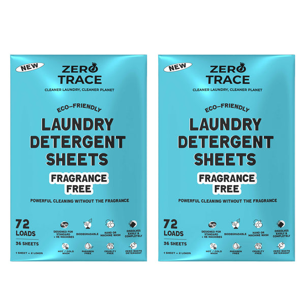 Zero Trace Laundry Detergent Sheets - 2 Packs, designed for 72 loads each, boast both eco-friendly and strong cleaning capabilities.