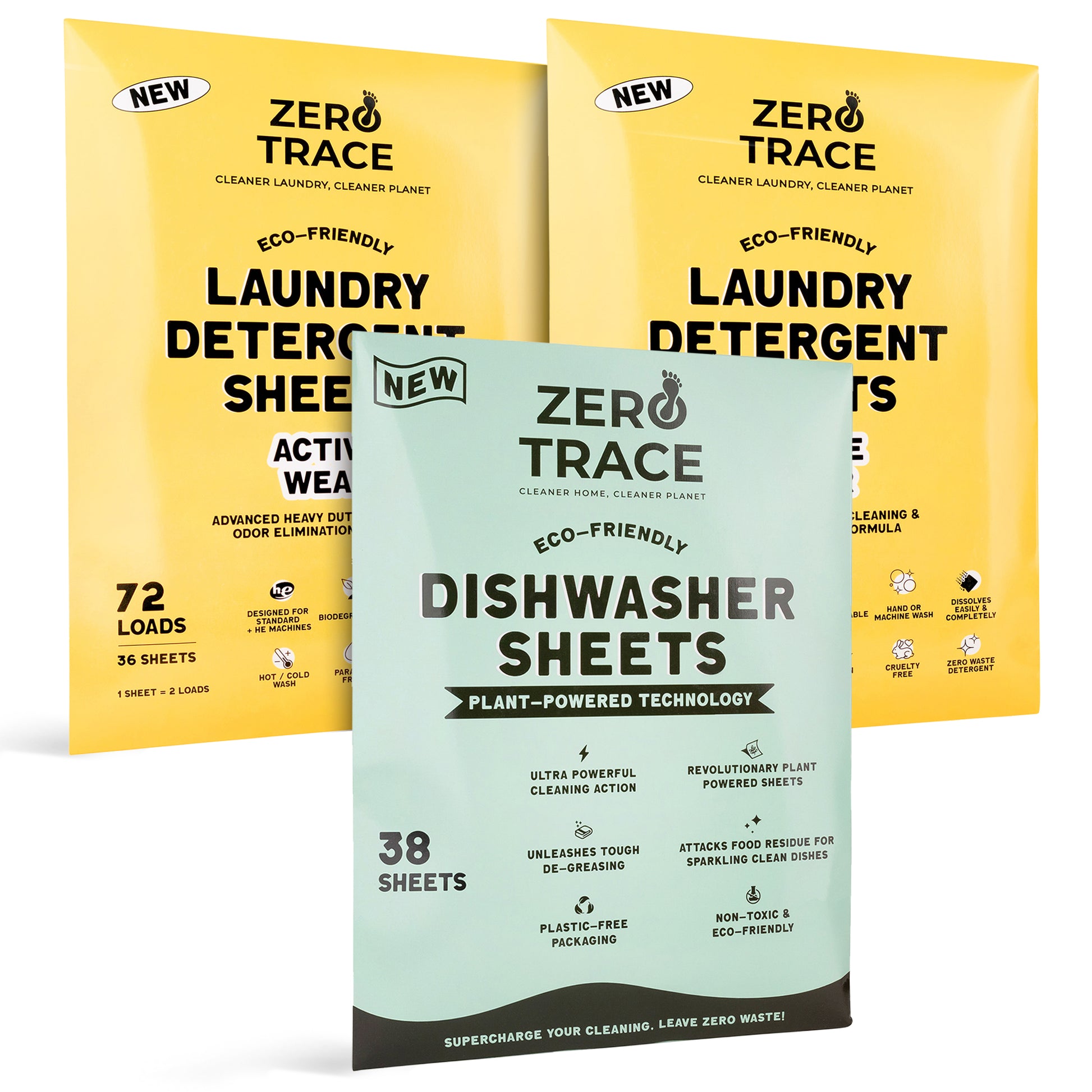 Sustainable laundry sheets with Zero Trace Daily Essentials Pack-Bundle.