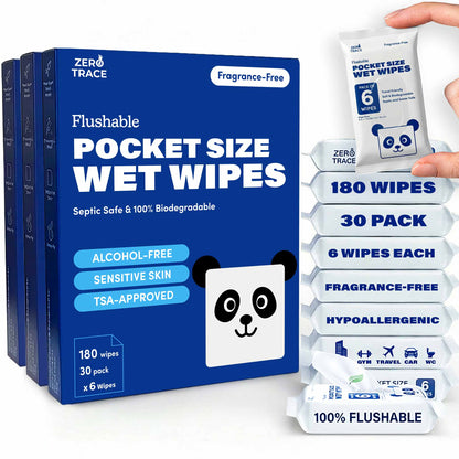 Zero Trace Flushable Pocket Wipes – Fragrance-Free