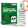 A box of Zero Trace Flushable Pocket Wipes with Aloe & Vitamin E for sensitive skin, featuring individual biodegradable packs and a hand holding one, highlights product benefits from Zero Trace.