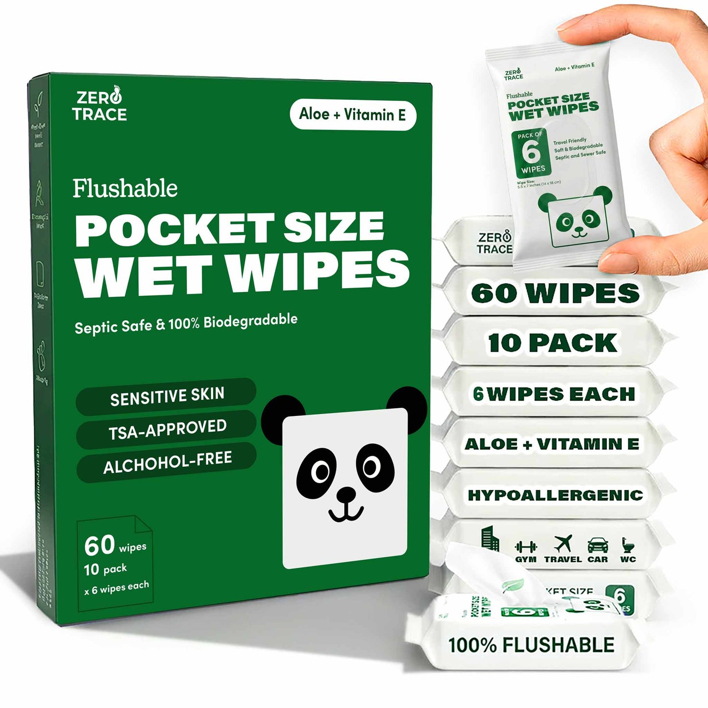 Zero Trace Flushable Pocket Wipes with Aloe & Vitamin E