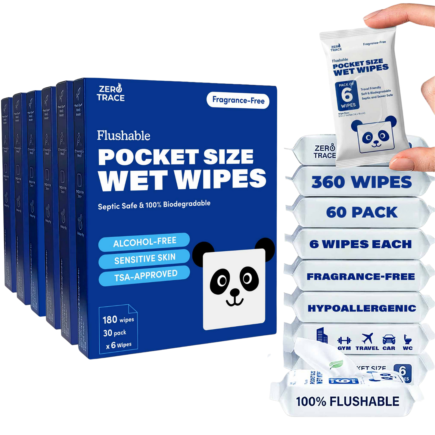 Zero Trace Flushable Pocket Wipes – Fragrance-Free