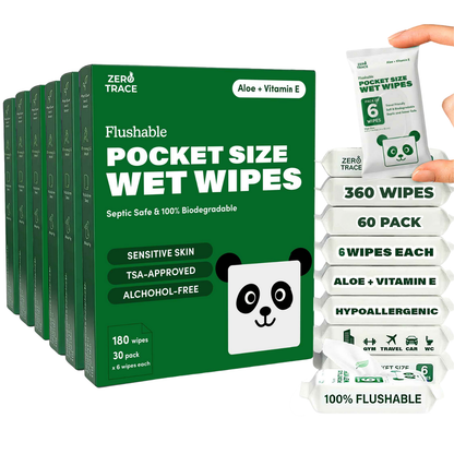 Zero Trace Flushable Pocket Wipes with Aloe & Vitamin E